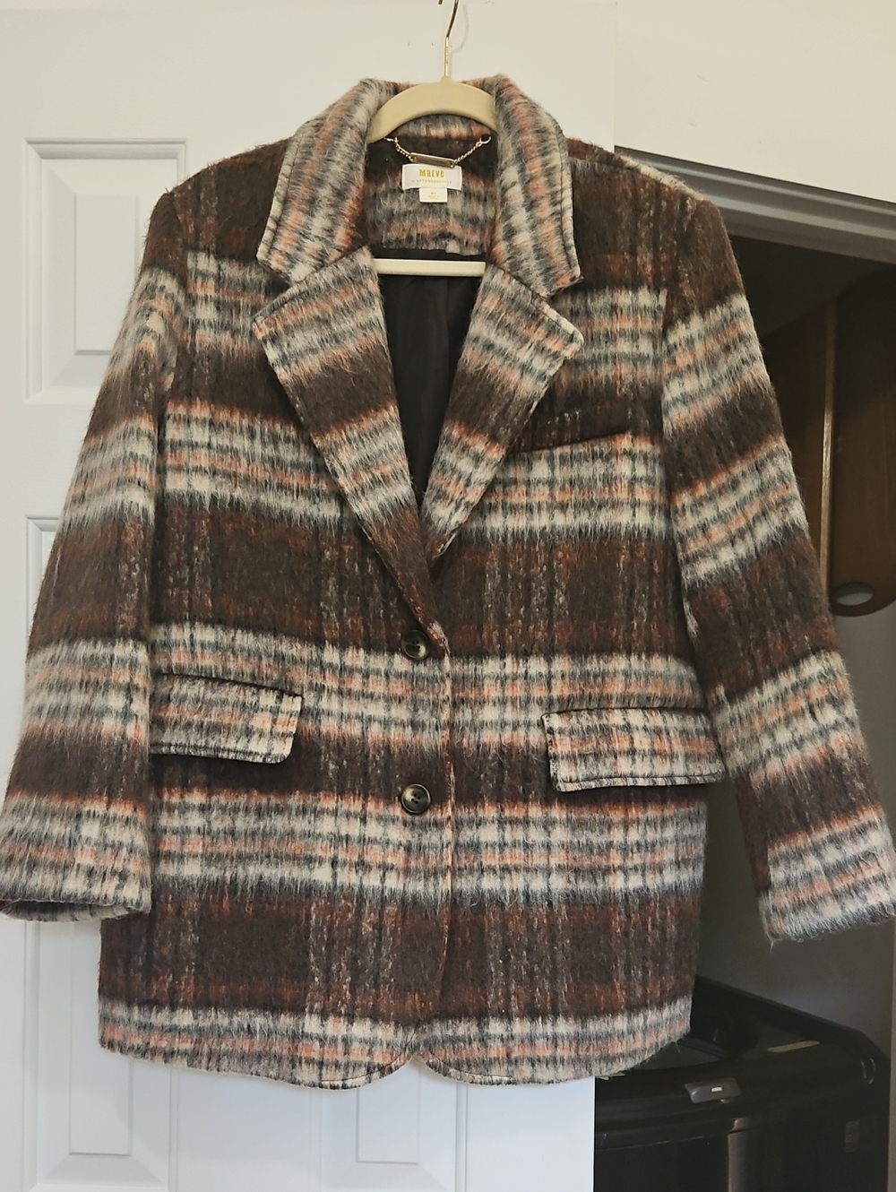 Anthropologie Brown, Cream & Gray Plaid Blazer